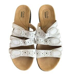 Clarks Collection Women’s White Leisa Cacti Leather Comfy Sandals Size 9.5
